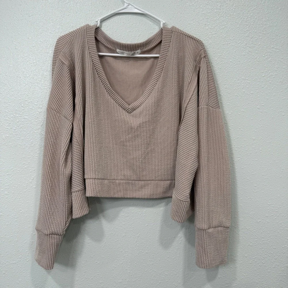 Altar'd State Womens XL Mauve Textured Cropped V-Neck Sweater A2748K762JD